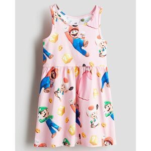 H&M Girls Super Mario World Luigi Toad Pink Cotton Tank Top Dress Size 8-10